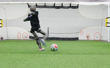 Robot soccer player dents wall with terrifying kicks